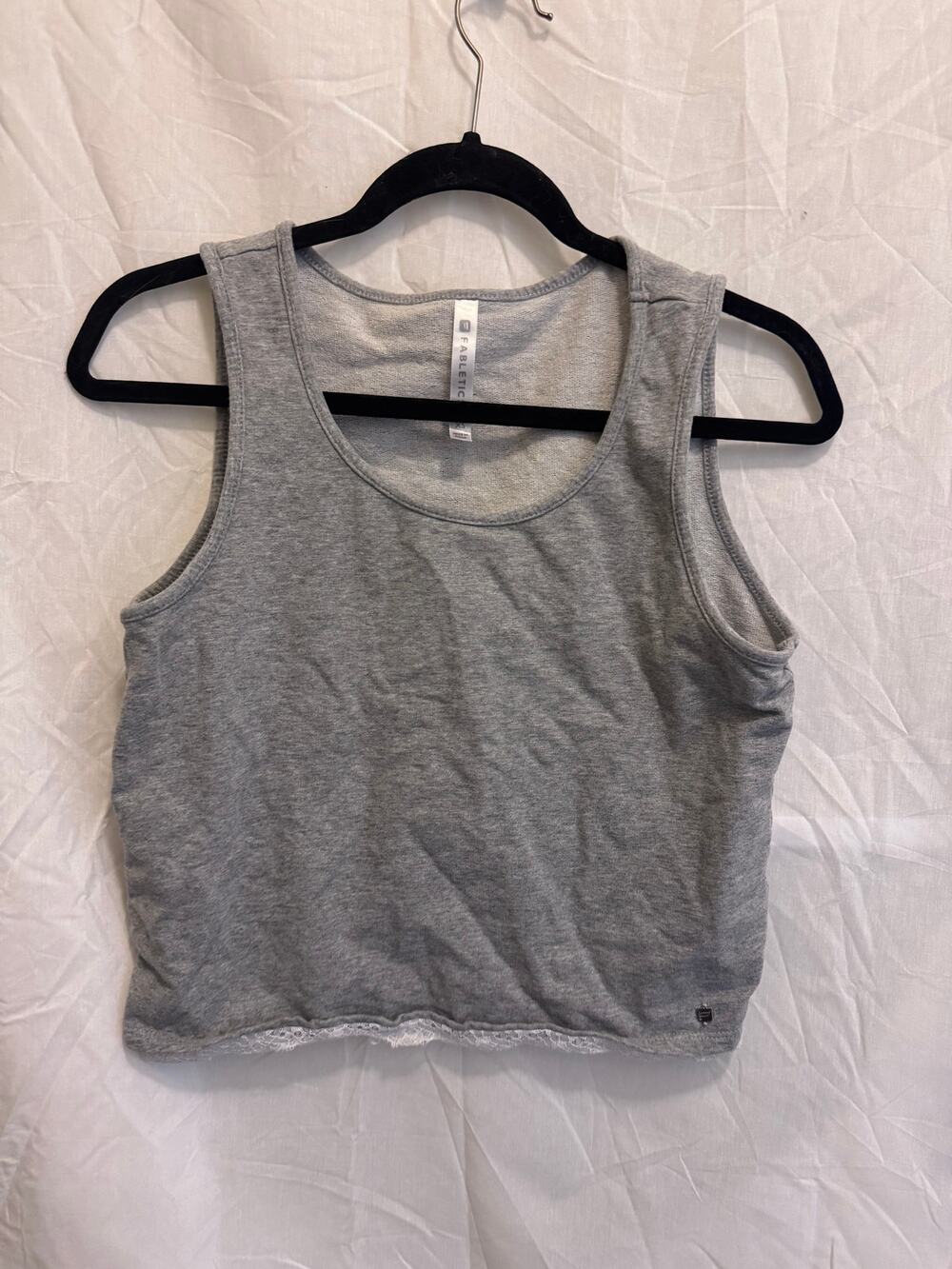 Fabletics Gray Sweatshirt Fabric Lace Trim Crop Tank Top XS